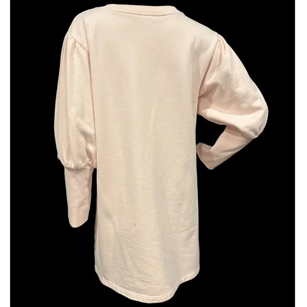 J CREW Original Cotton Terry Puff Sleeve Sweatshirt Dress PINK Sz M